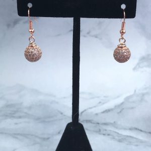 Pave Ball Rose Gold Tone Drop Earrings